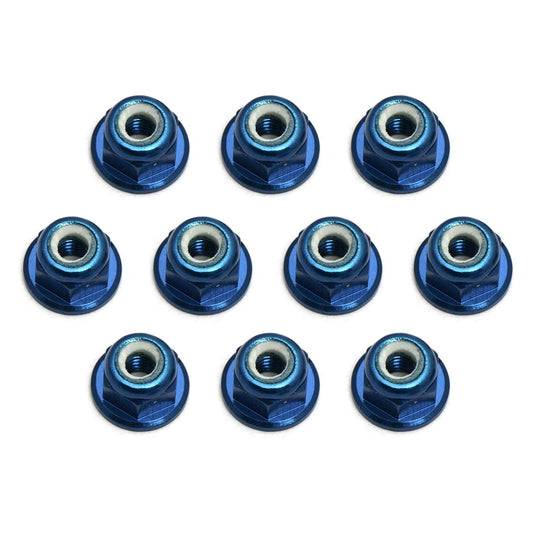 AE25392 - Associated Electrics FT Locknuts, 3mm, flanged, blue aluminum